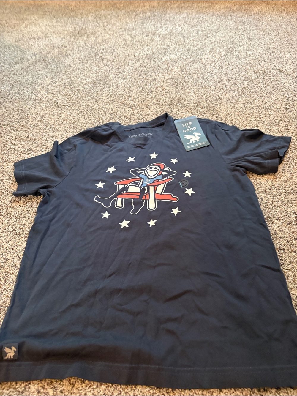 Life Is Good Navy Tee with Patriotic Dog Graphic